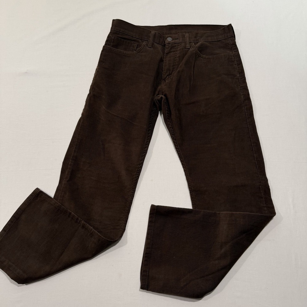 Levis 514 Mens 33x30 Brown Corduroy Pants Slim Straight Stretch White Tab Cords